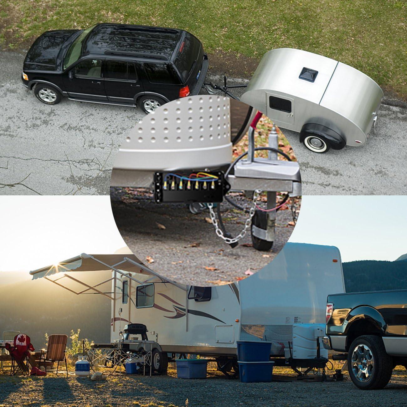 7 Way Trailer Cord, 7 Pin Trailer Plug avec 7 voies Junction Box, 8 Feet Trailer Connector Cable Wiring Harness avec Waterpr…