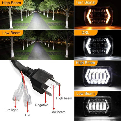 Lot de 2 7×6″ phares LED à projecteur avec feux de route/croisement & anneau Halo DRL pour Jeep, camions, Ford, GMC