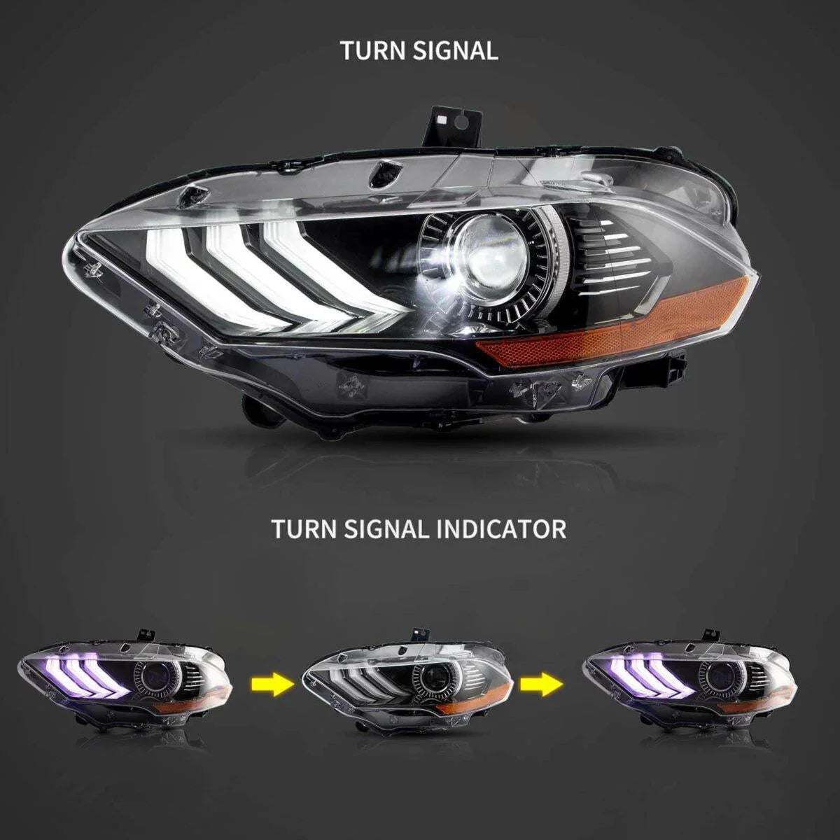 LED bloc optique avant RGB Dual Beam Projector pour 2018-up Ford Mustang 6th Gen noir – vue 3