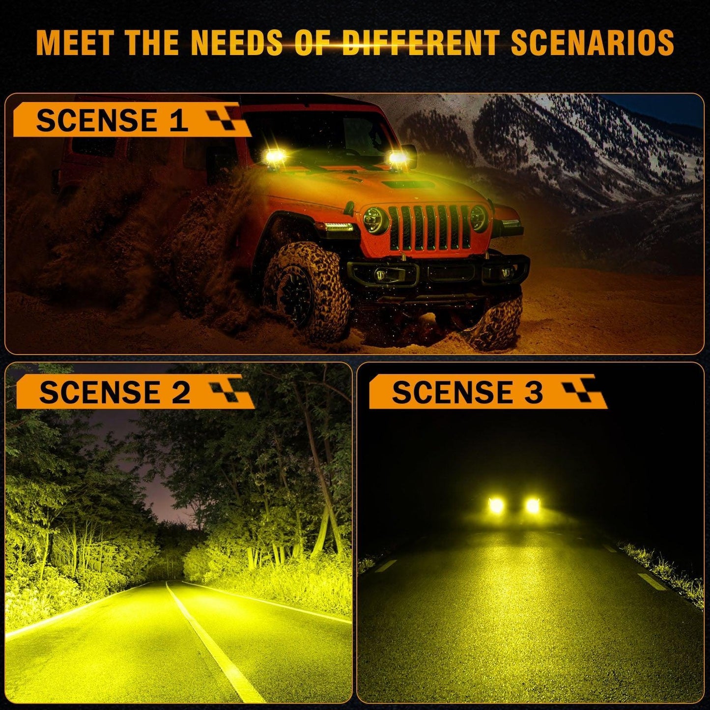 R4 série | 4 Inch 60W LED Pods Light faisceau large orange Light – vue 3