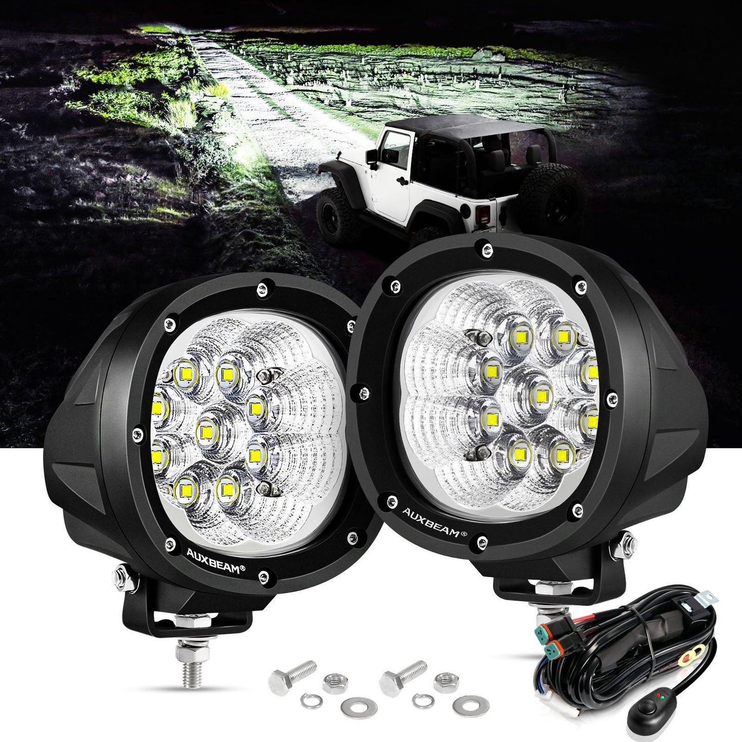 P4 série | 4 Inch 90W 9000LM Round LED Driving Lights Flood blanc Pod Lights