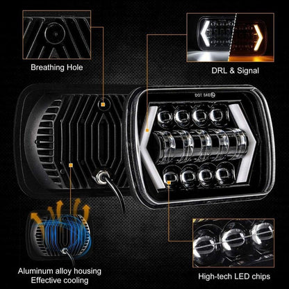 7×6″ phares LED à projecteur + H4 LED phare Brightness Intensifier faisceau électrique pour Jeep Wrangler YJ XJ MJ – vue 3