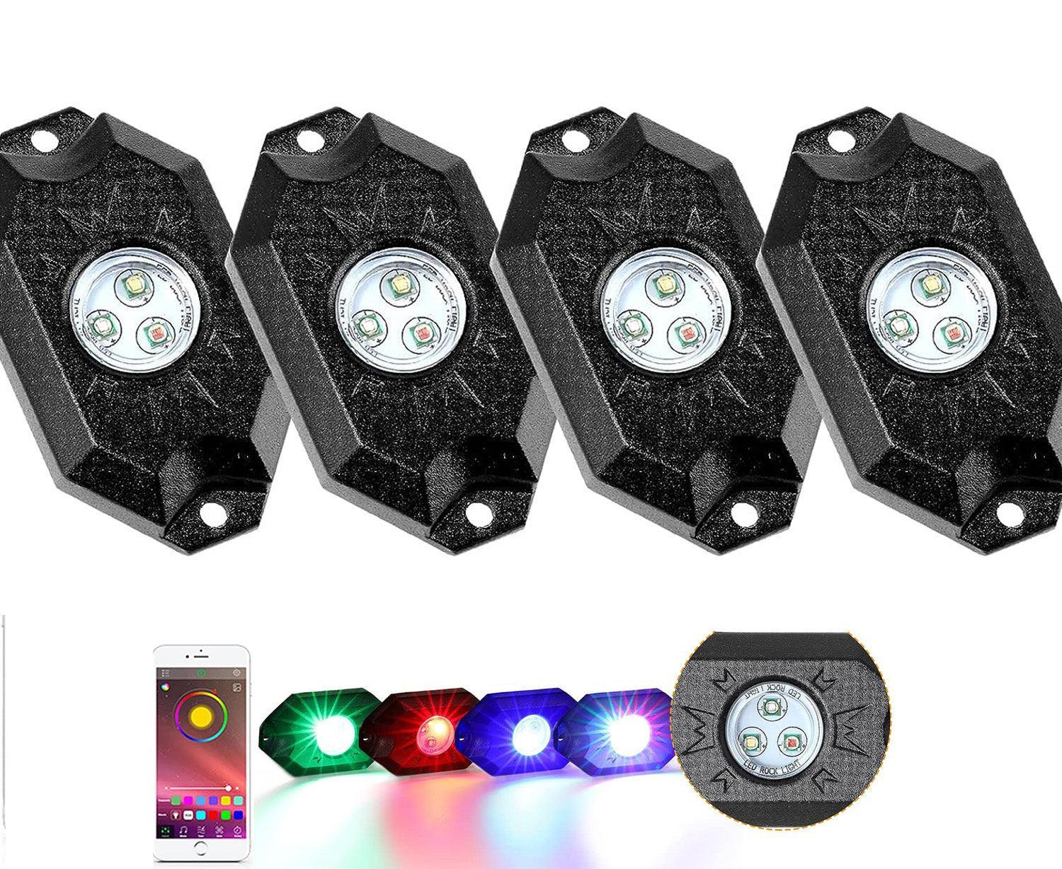 4Pcs RGB LED Rock Light Set avec Bluetooth Controller