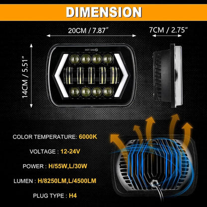 Lot de 2 7×6″ phares LED à projecteur avec feux de route/croisement & anneau Halo DRL pour Jeep Wrangler YJ XJ MJ – vue 5