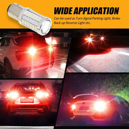 1157 BAY15D Ampoules LED pour feux stop et arrière 20W 4000LM rouge 33LED série – 2 ampoules – vue 3 – NOVADOMIO