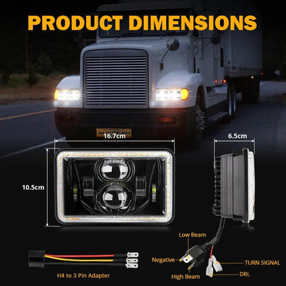 4×6 phares LED Hi/Lo optique scellée avec DRL&clignotant homologation DOT pour Peterbil Kenworth Freightline – vue 5