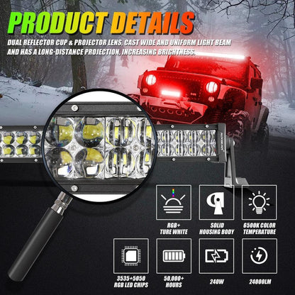 New 42″ V-PRO série droit RGBW couleurs changeantes tout-terrain Barres LED pour ATV UTV SIDE BY SIDES – vue 4 – NOVADOMIO