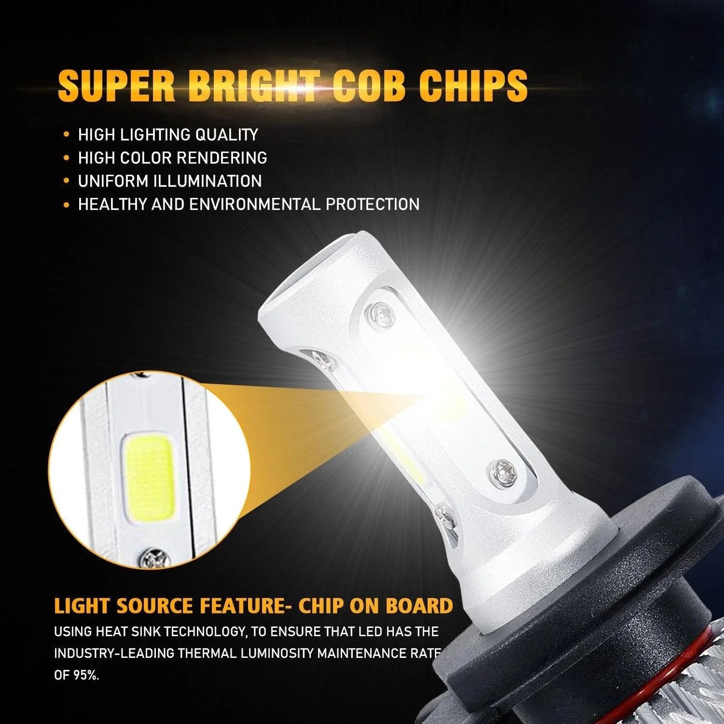 H4/9003 Ampoules de phare LED 72W 8000ML S2 série Super Brightes COB 6500K blanc froid – 2 ampoules – vue 3
