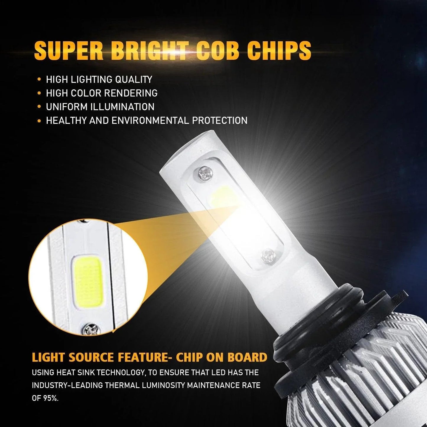9006/HB4 Ampoules de phare LED 72W 8000ML S2 série Super Brightes COB 6500K blanc froid – 2 ampoules – vue 3