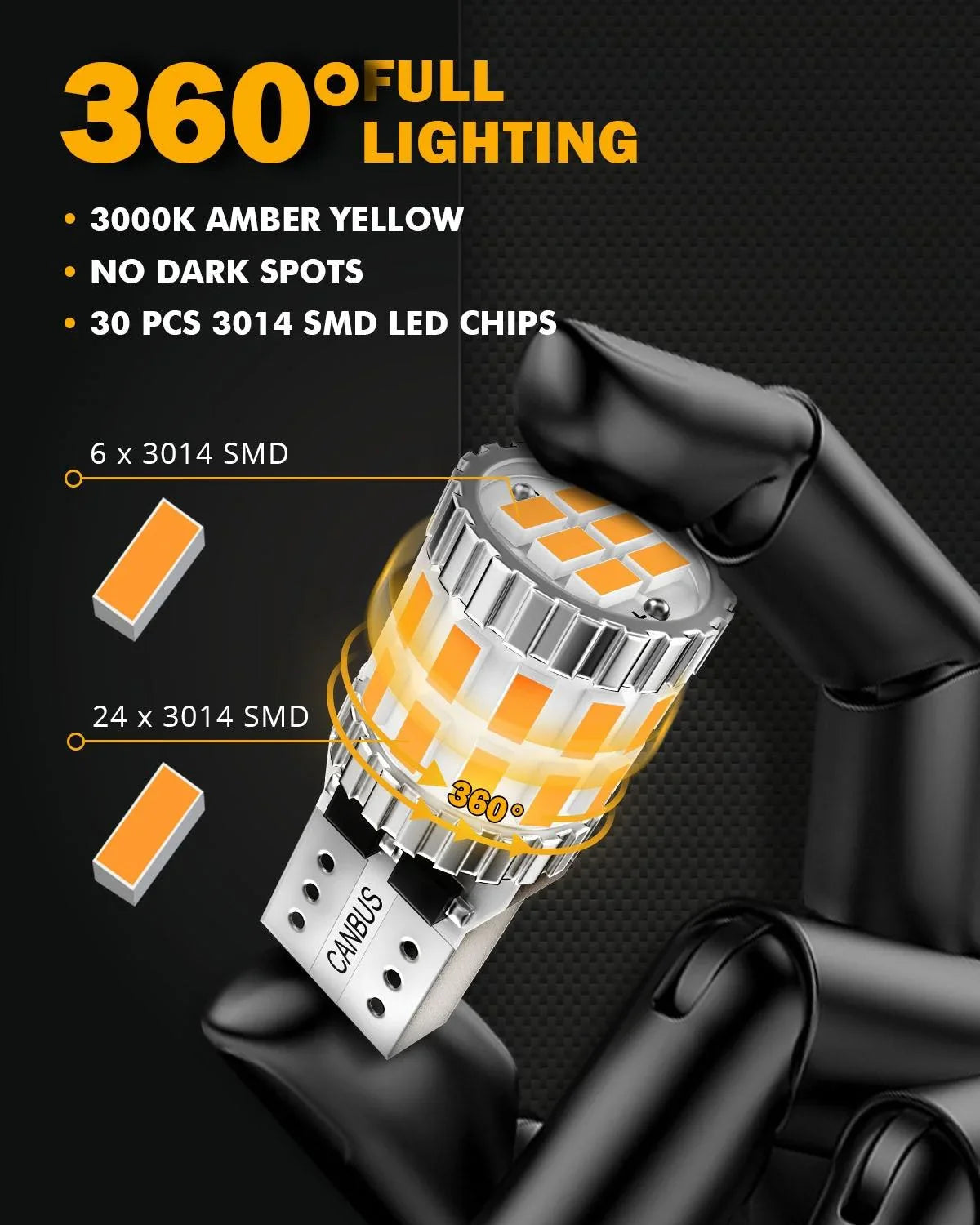 168 2825 W5W T10 Ampoules LED pour plaque, feux latéraux et intérieur 3W 400% plus lumineux Canbus Error Free orange B1 séri…