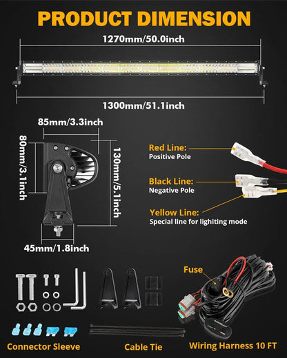 50″ 6 modes blanc&orange droit tout-terrain Barres LED – vue 7 – NOVADOMIO