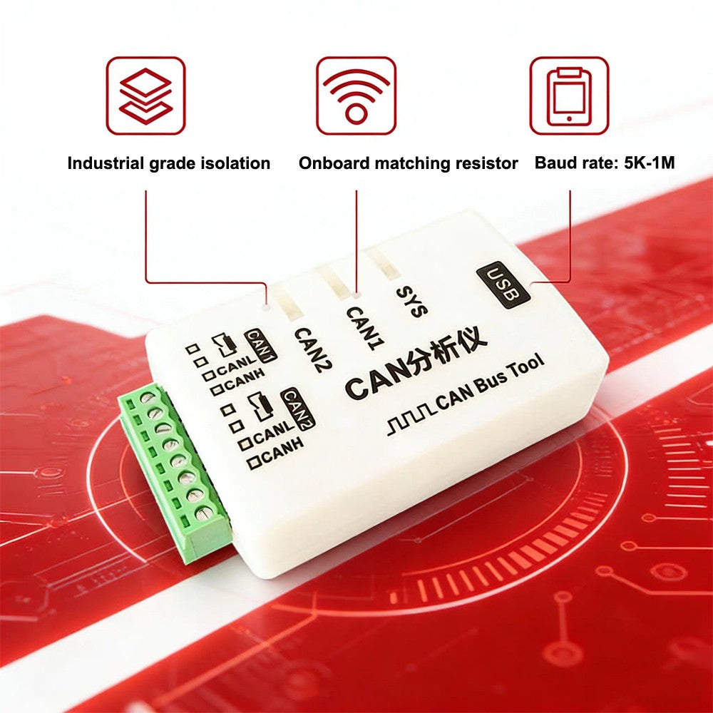 Adaptateur USB CAN multifonctionnel USB-CAN 5K-1M Débit en bauds 12 M / S CAN2.0 A / B Prise en charge du décodage…