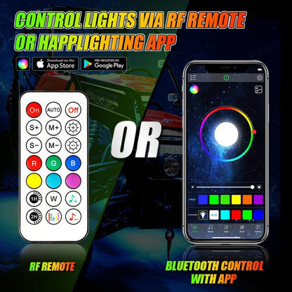 Magic Dream couleur RGB éclairage sous caisse LED Strip feux Kit avec Bluetooth APP & Télécommande sans fil avec fonction feu
