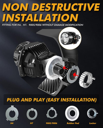 3″ 136 W 6 000 K Double Hyperboloid Bi-LED lentille projecteur phare installation sans modification destructive lentille