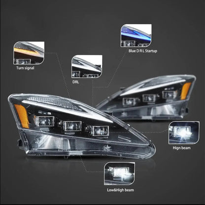 LED bloc optique avant Matrix Projector avec bleu DRL pour 2006–2012 Lexus IS250/IS250C/IS350/IS220d & 2008–2014 ISF (XE20)