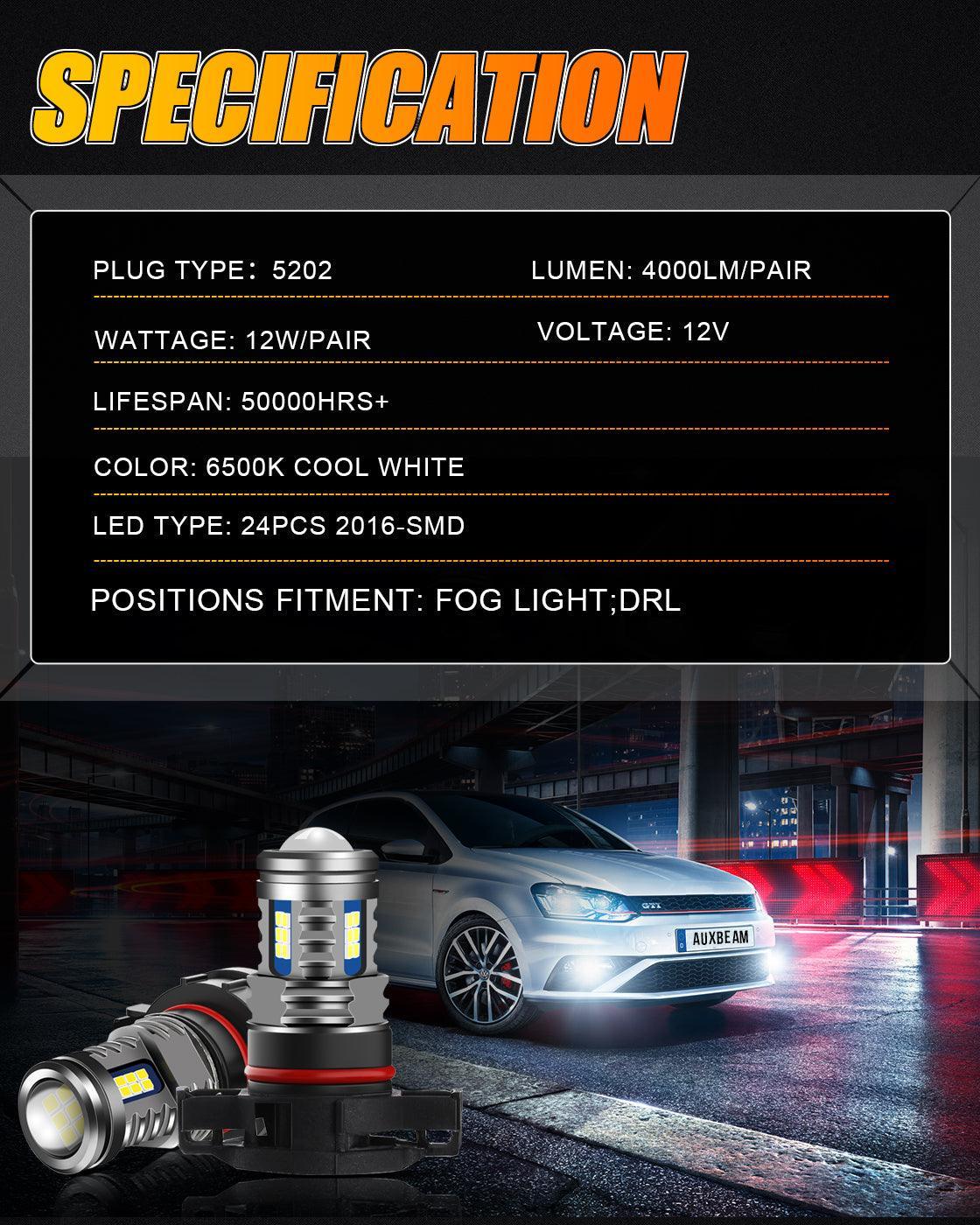(2pcs/set) 5202/5201/PS24W/H16EU Y2 série 3-Sides blanc froid/Golden Yellow LED Fog Light/DRL – vue 5