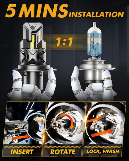 H4/9003 Ampoules de phare LED Q30 série Brightest Wireless 110W 24000LM 6500K blanc froid – 2 ampoules – vue 6 – NOVADOMIO