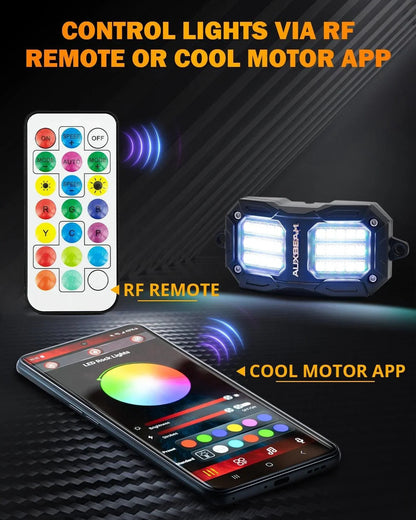 NEW Vibrant série | 4 pièces RGB LED éclairages de soubassement Kit Multicolor Neon éclairage sous caisse avec Bluetooth APP