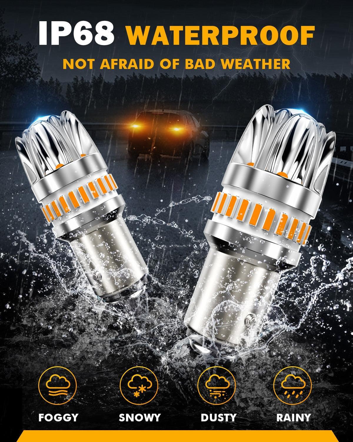 1157 BAY15D Ampoules LED pour clignotants avant/arrière et feux latéraux 14W 6000LM sans erreur CAN-bus 3000K orange Y2 séri…