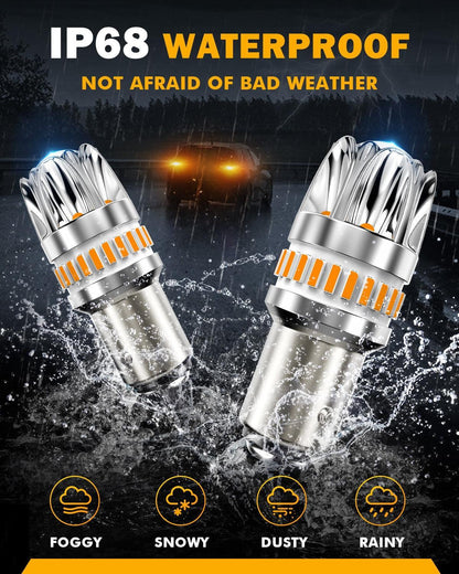 1157 BAY15D Ampoules LED pour clignotants avant/arrière et feux latéraux 14W 6000LM sans erreur CAN-bus 3000K orange Y2 série