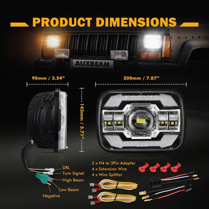 Starlight Flow série 7×6″ optique scellée phares LED avec feux de route/croisement & orange clignotant blanc DRL pour Jeep