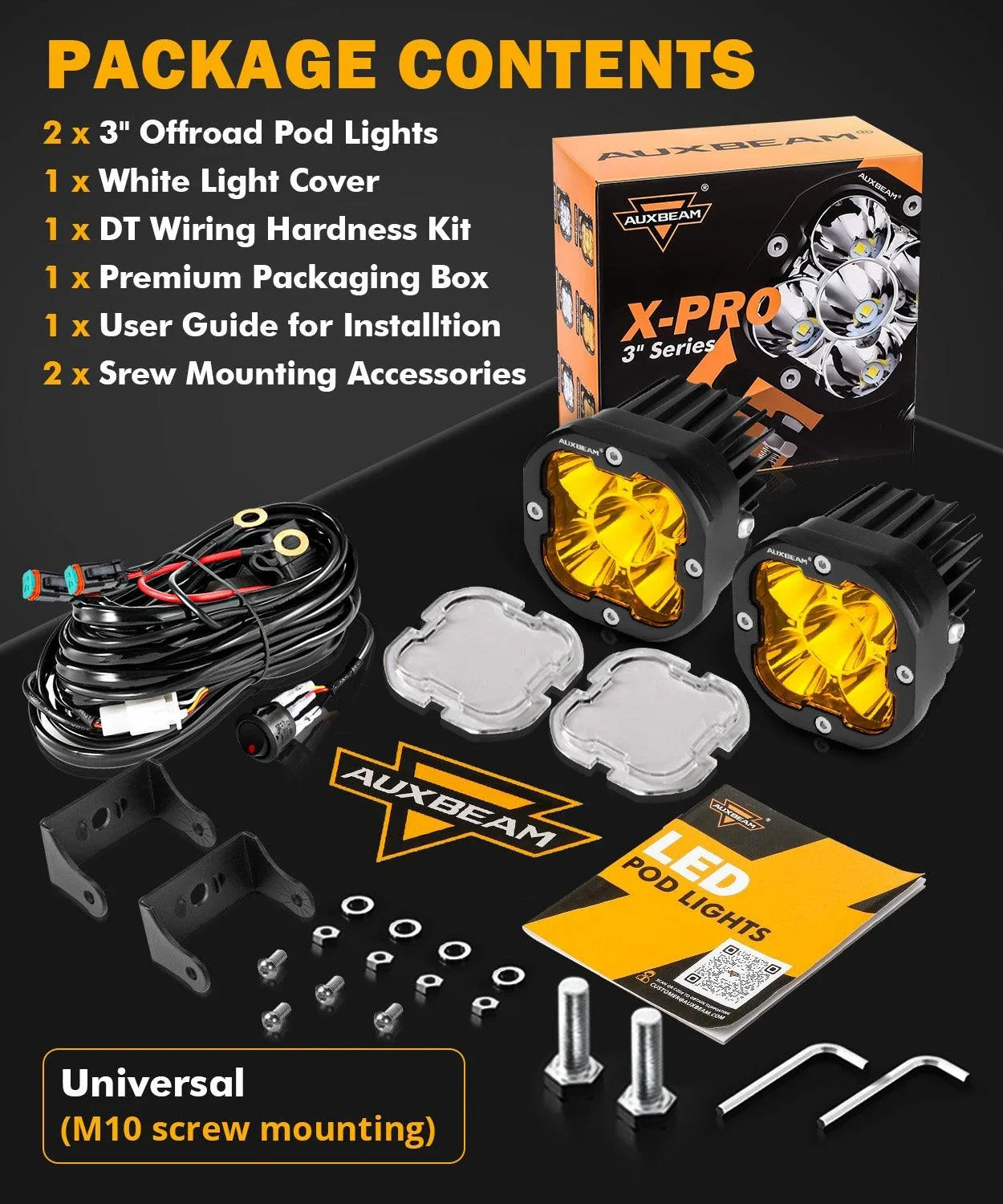 XP-ULTRA série 3 Inch 80W faisceau longue portée LED Pods orange&blanc Offroad Lights – vue 6