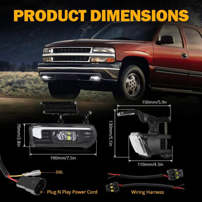 Homologation DOT LED antibrouillards avec DRL pour Chevrolet Silverado 1500/2500 1999–2002, 3500 2000–2001, Chevrolet