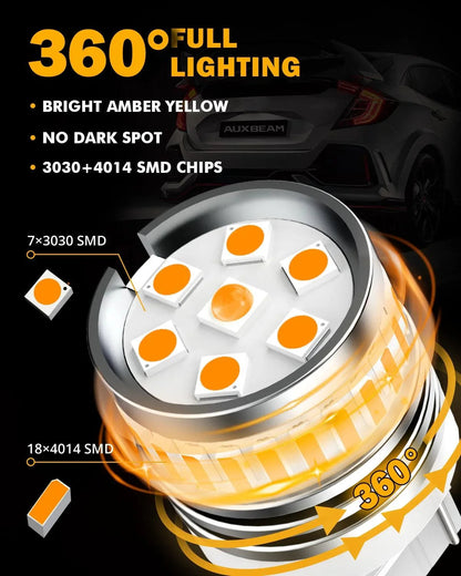 T20 7443 7440 Ampoules LED pour clignotants avant/arrière et feux latéraux 11W 4000LM 3500K orange B1 série – 2 ampoules