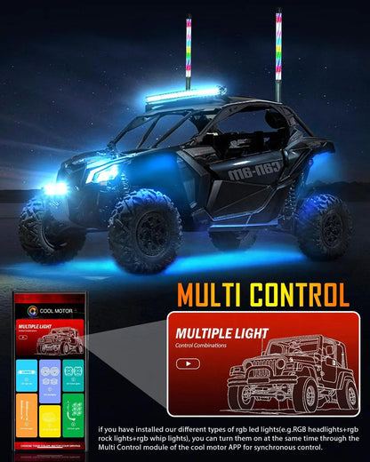 New 2.2FT LED RGB fouets LED avec clignotant & feu stop, Bluetooth APP/ télécommande – vue 6 – NOVADOMIO