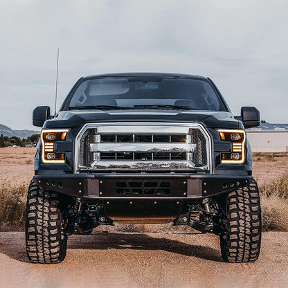 LED bloc optique avant projecteur double faisceau noir pour 2015–2017 Ford F150 (compatible Factory Halogen Version seule)