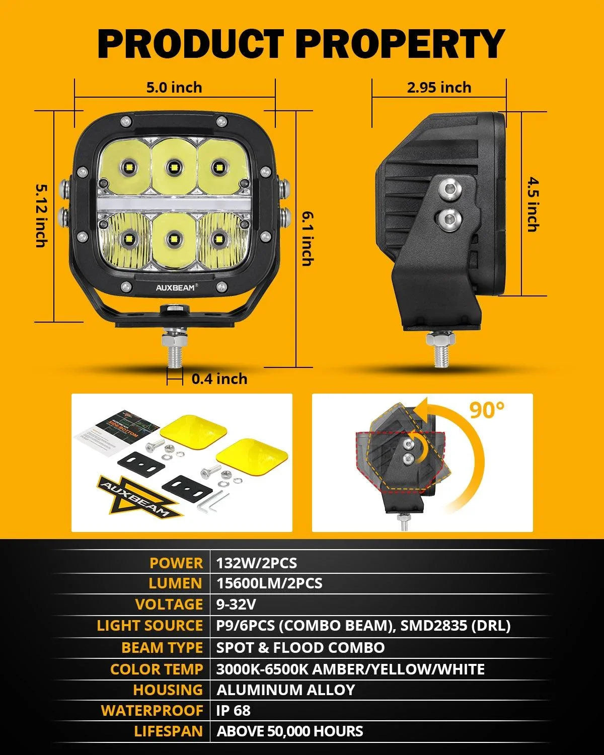 XP-ULTRA série 5 Inch 132W 15600LM blanc/orange LED Pods Driving Light avec orange DRL – vue 8