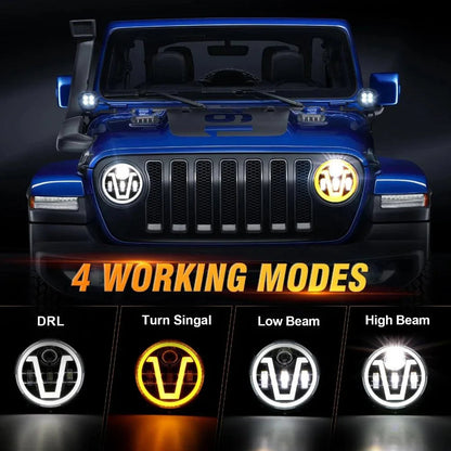 7″ phares LED Halo feux clignotants orange avec DRL feux de route/croisement pour Jeep Wrangler JK LJ CJ TJ – vue 2