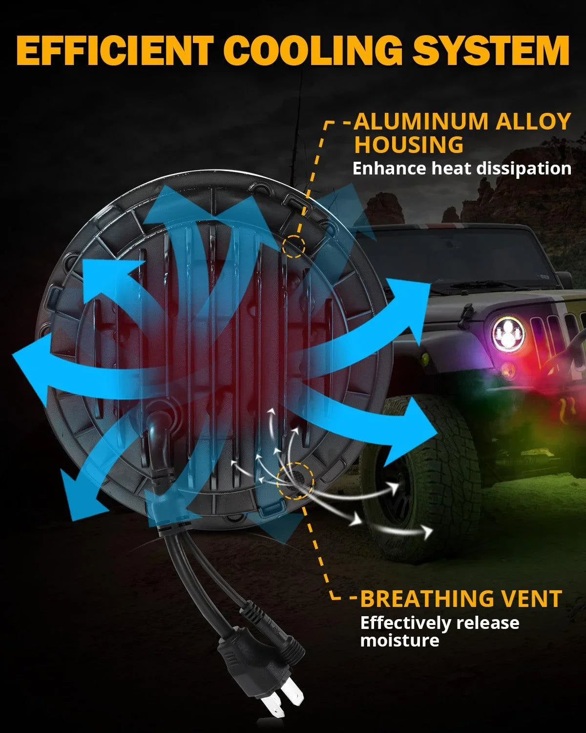Upgraded 7 Inch Round LED Headlight avec RGB Halo Ring pour Jeep Wrangler JK TJ LJ – vue 7