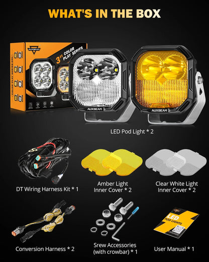 Couleur Play série 3″ 100 W Combo Projecteurs LED compacts tout-terrain avec blanc DRL & feux clignotants orange – vue 6