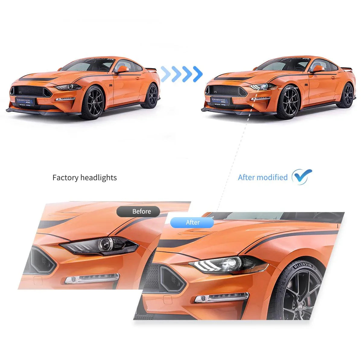 LED bloc optique avant Dual Beam Projector noir pour 2018-2024 Ford Mustang 6th Gen Facelifted – vue 5