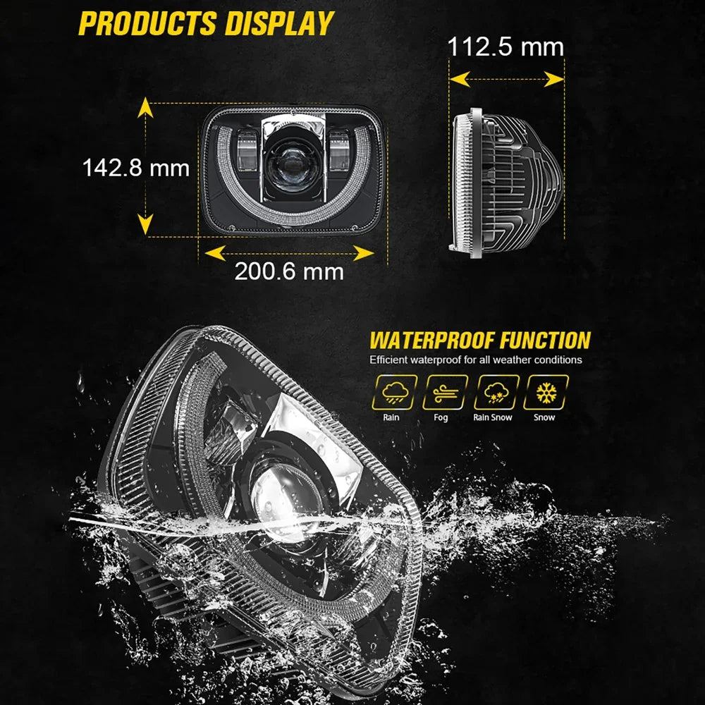 7x6 Inch Sealed Beam LED Headlights avec Hi-Lo Beam & orange clignotant blanc DRL pour Jeep Cherokee XJ/Wrangler YJ/Comanche…