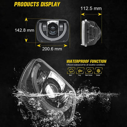 7×6″ optique scellée phares LED avec feux de route/croisement & orange clignotant blanc DRL pour Jeep Cherokee XJ/Wrangler