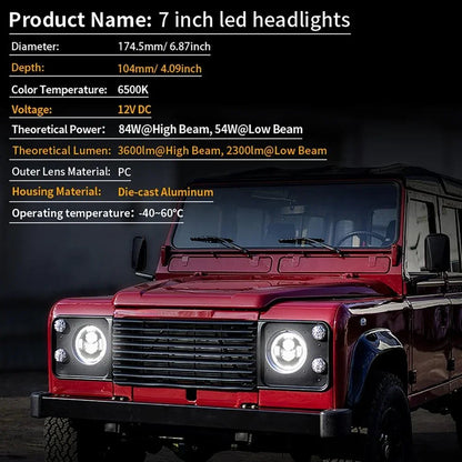 7″ phares LED avec DRL&clignotant High feux de croisement pour Jeep Wrangler JK TJ LJ CJ – vue 8 – NOVADOMIO