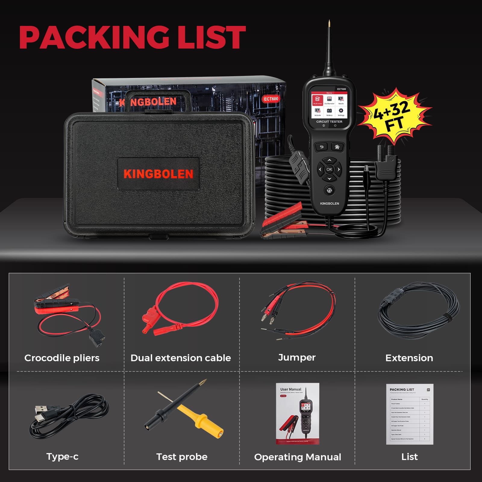 Testeur de circuit automobile KINGBOLEN ECT600 12/24 V – Câble 10 m – image produit 9 | NOVADOMIO