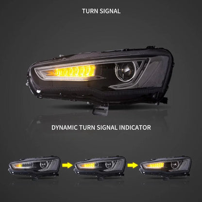 LED bloc optique avant projecteur double faisceau avec Demon Eyes noir pour 2008-2017 Mistubishi Lancer 9th Gen Evo X GSR