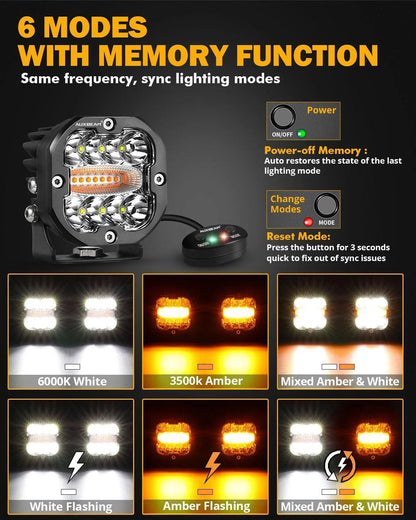 3″ 96 W 9 600 lm projecteurs LED compacts 6 modes feu LED longue portée avec montant A support de montage pour Ford Bronco
