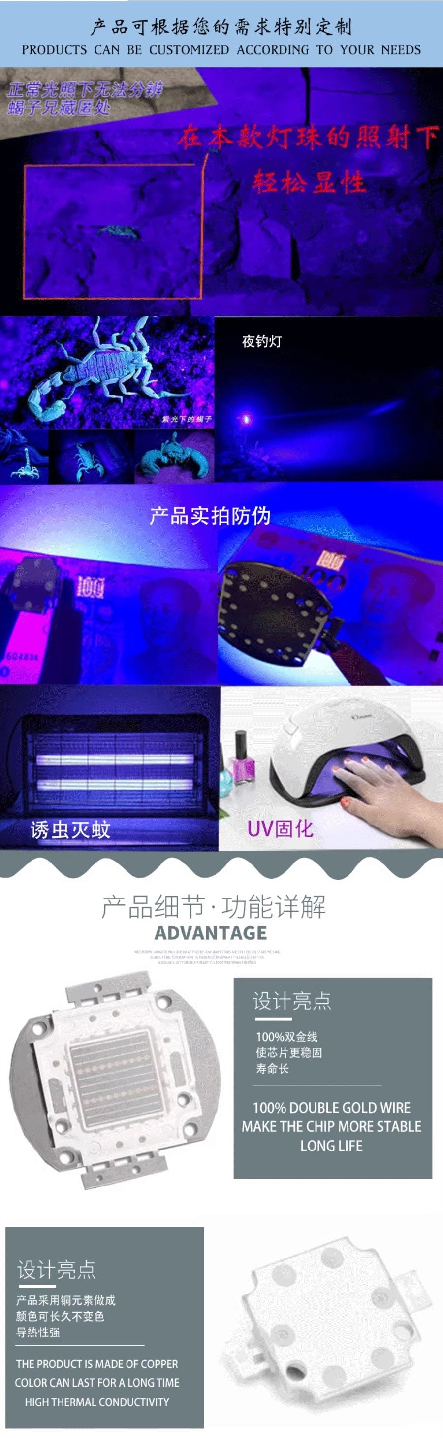 Lampe de polymérisation UV 365 nm-430 nm LED outil de détection de stérilisation fluorescente violette – vue 10