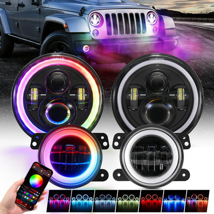 Upgraded RGB 7″ phares + 4″ antibrouillards Combo pour Jeep Wrangler JK avec commande par application – NOVADOMIO