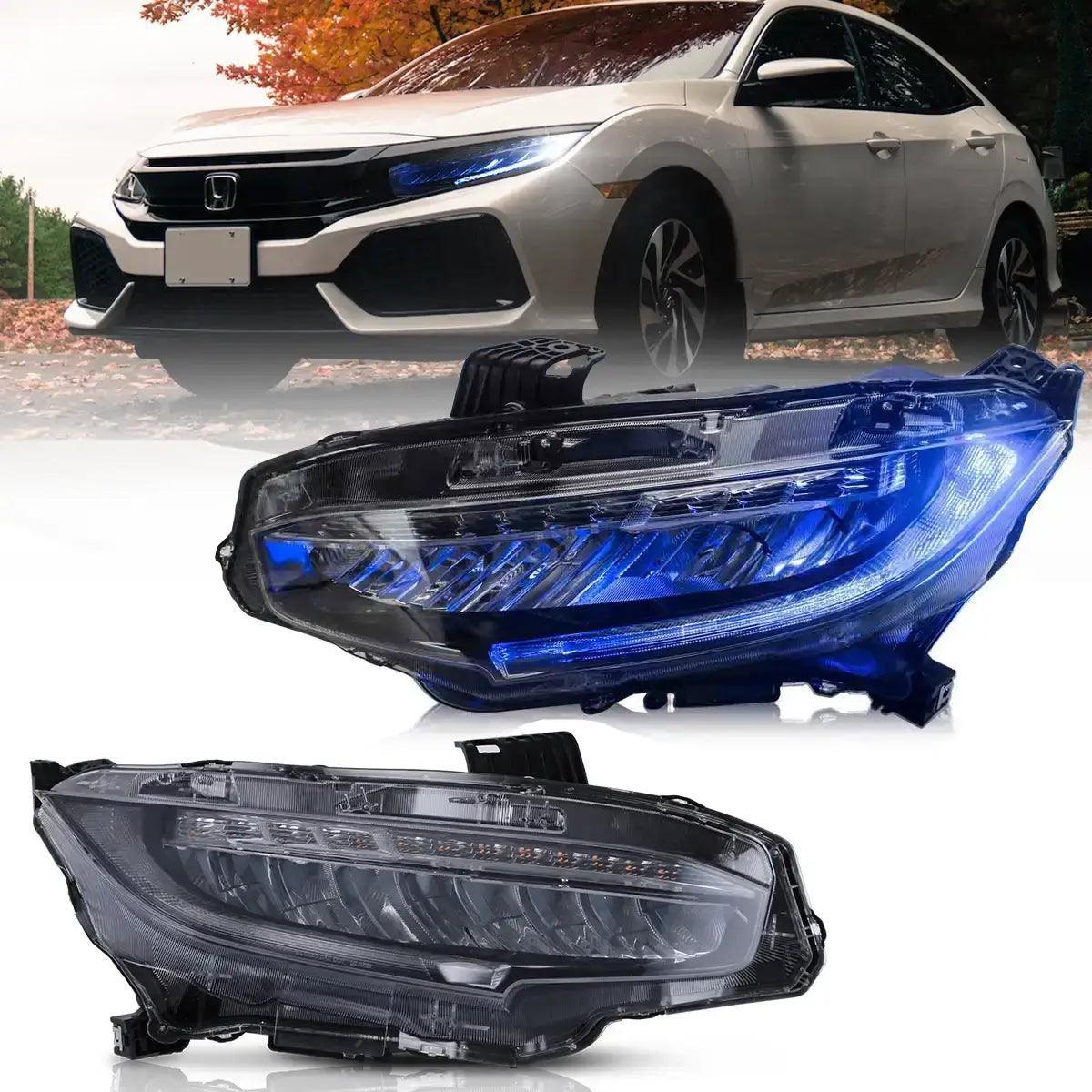 LED bloc optique avant Reflection Bowl Chrome pour 2016-2021 Honda Civic 10th Gen (FC/FK) – vue 2