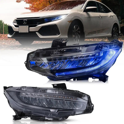 LED bloc optique avant Reflection Bowl chromé pour 2016–2021 Honda Civic 10th Gen (FC/FK) – vue 2 – NOVADOMIO