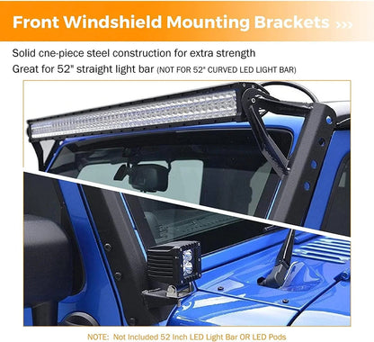 52″ droit Barres LED & 4″ projecteurs LED compacts & conception 2-en-1 pare-brise supports de montage pour Jeep Wrangler JK