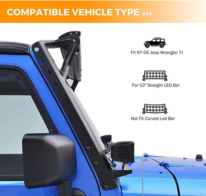 52″ droit Barres LED & 4″ projecteurs LED compacts & conception 2-en-1 pare-brise supports de montage pour Jeep Wrangler JK