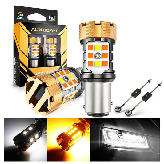 1157 BAY15D Ampoules LED pour clignotants avant et feux de jour 50W 4000LM sans erreur CAN-bus bicolore à commutation blanc &