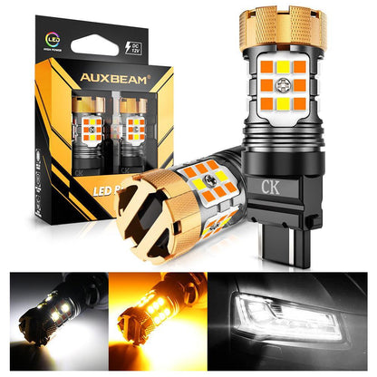 3157 US-CK Ampoules LED pour clignotants avant et feux de jour 50W 4000LM sans erreur CAN-bus bicolore à commutation blanc &