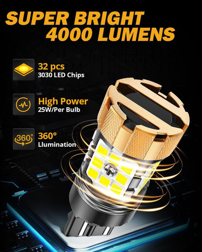 T20 7443 7440 Ampoules LED pour recul, clignotants, stop et feux arrière 50W 4000LM sans erreur CAN-bus 6500K blanc B21-PRO